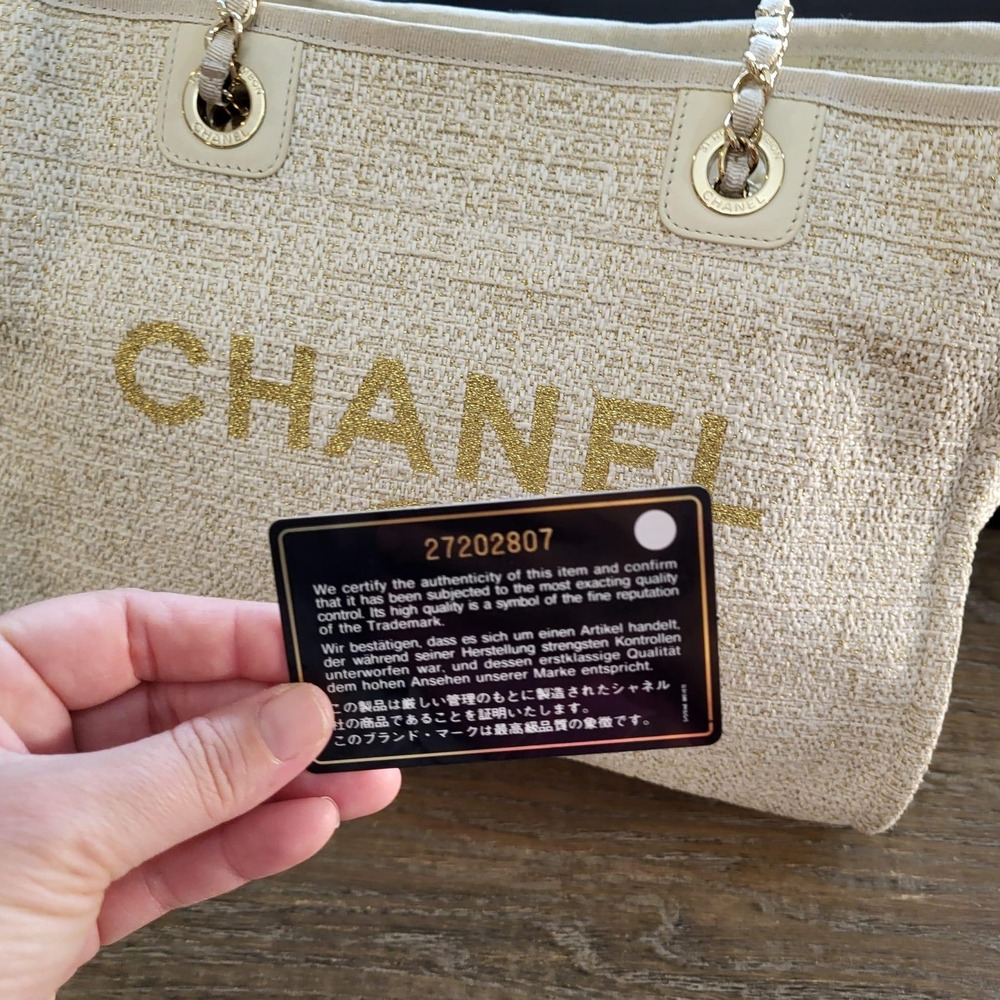 Chanel Lurex Boucle Small Deauville Tote Bag Ivory Gold 31 Rue Cambon 27202807 - Picture 5 of 16